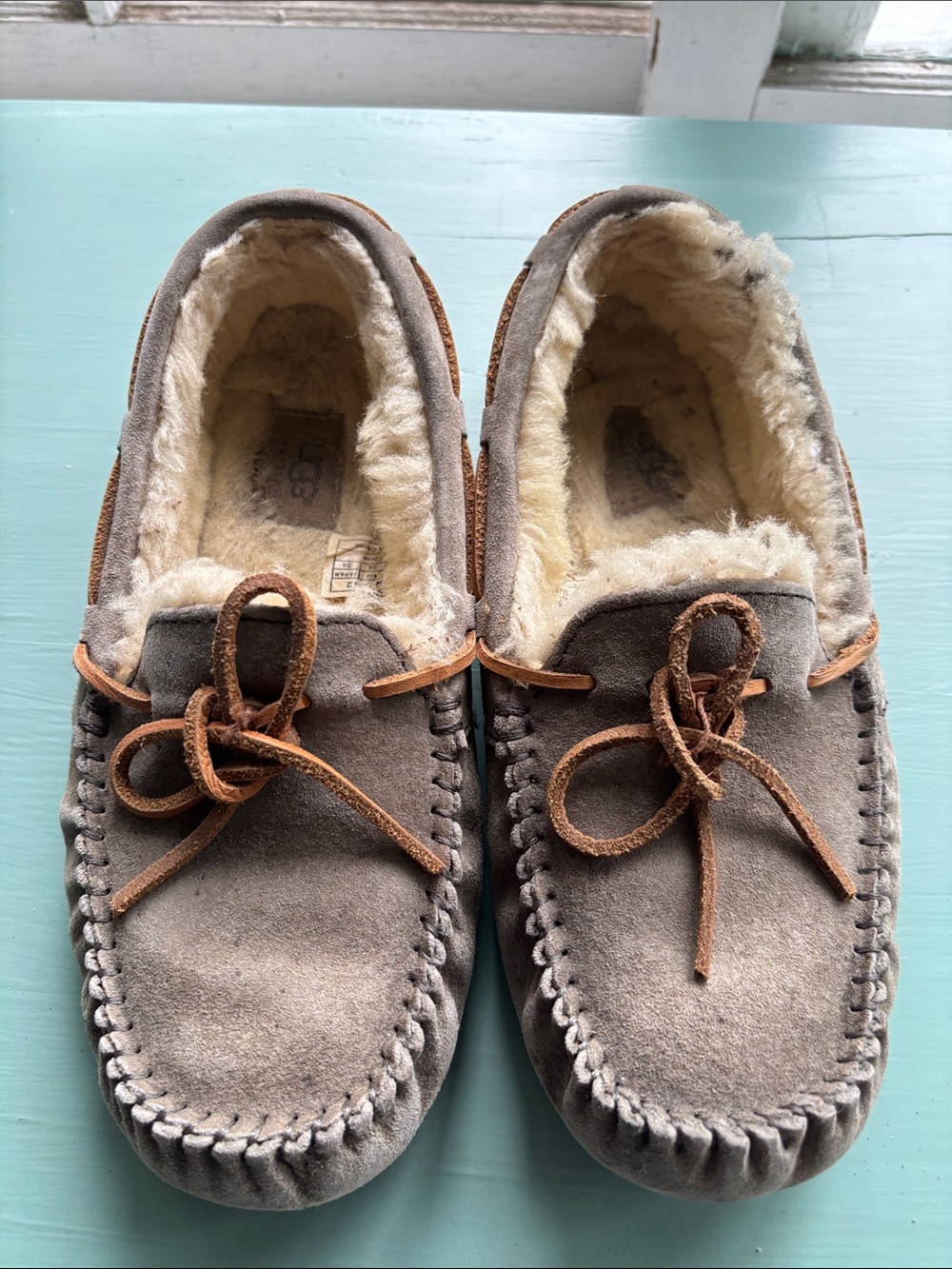 UGG Gray Suede Shearling-Lined Moccasin Loafers